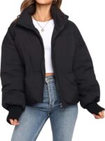 Winter Cropped Puffer Jacket Coats for Women  Short Warm Quilted Jackets  with Pockets