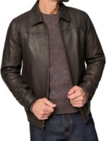 Men's New Black/Brown Lambskin Leather Classic Open Bottom Jacket Motorcycle Vintage Racing Jacket