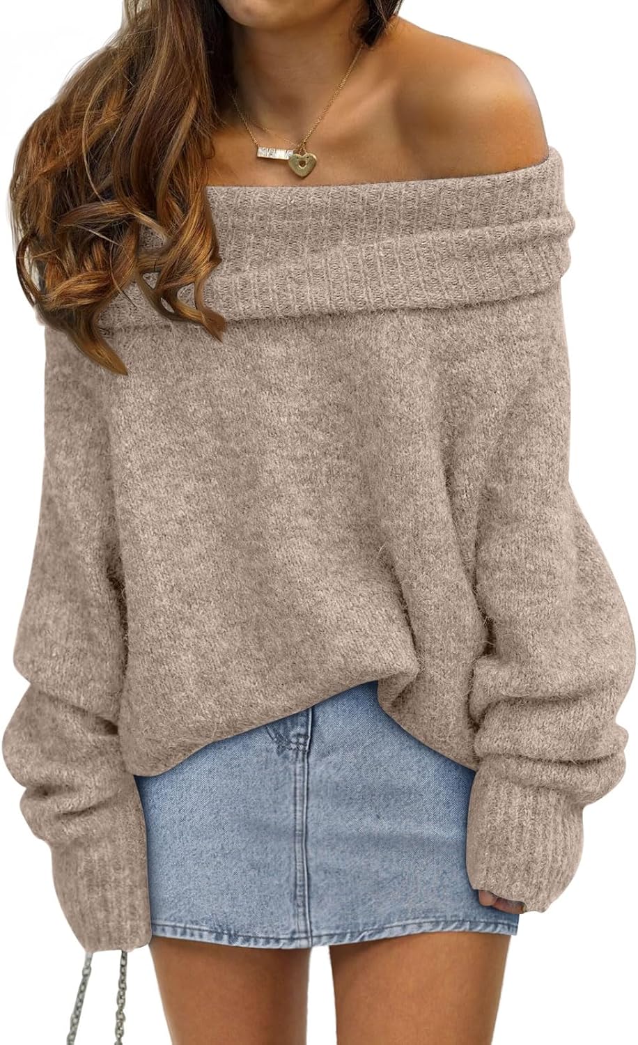 715iy-7qkwL._AC_SL1500_.jpg Womens Off The Shoulder Sweater Oversized Batwing Sleeve Loose Pullover Sweaters Tops - 图片 1