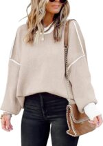 Womens Oversized Sweaters Fall  Fashion Clothes Trendy Batwing Sleeve Colorblock Striped Knit Pullover Tops