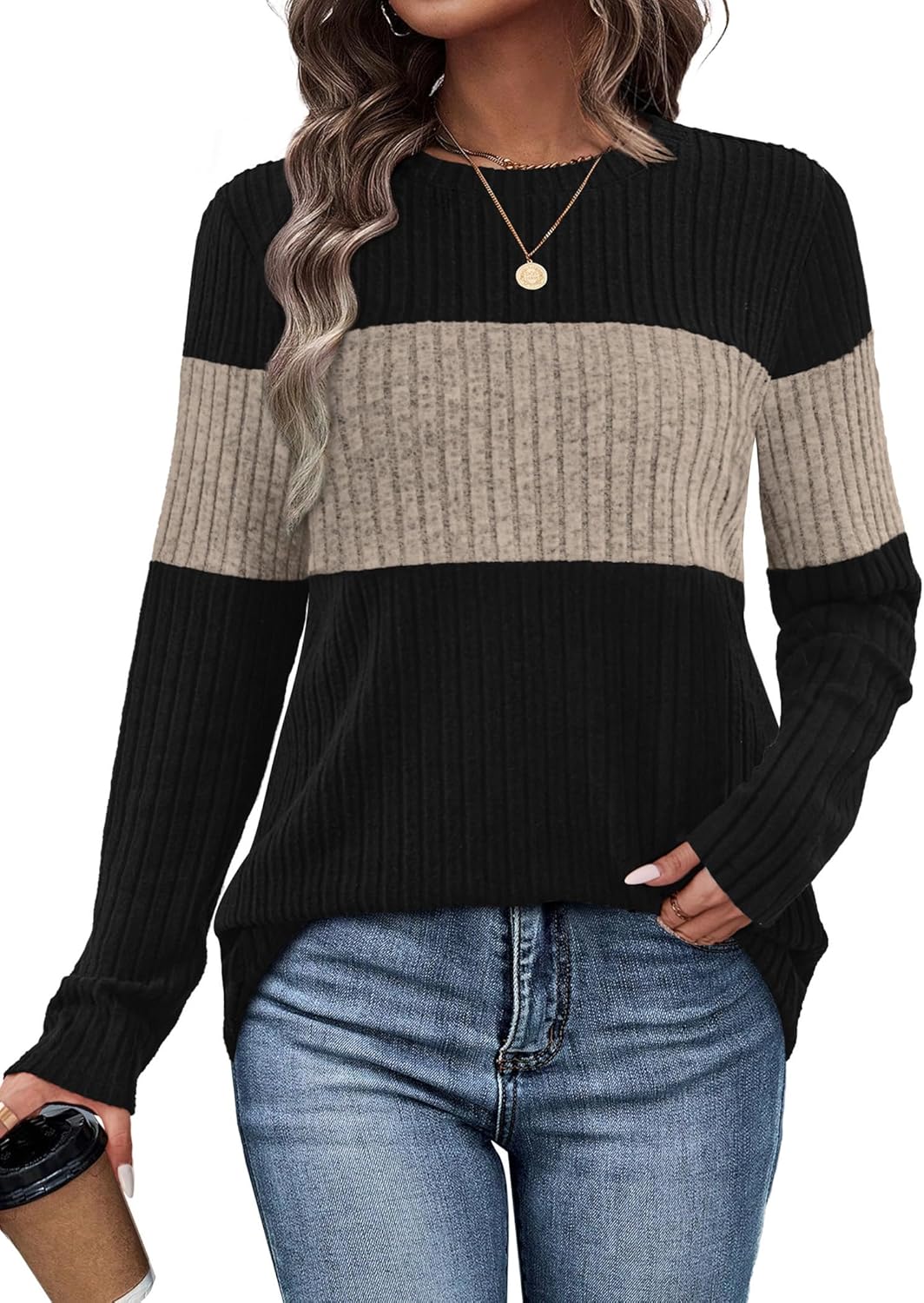 81yEkmSr1HL._AC_SL1500_.jpg Womens Sweaters Trendy Color Block Tops Long Sleeve Shirts Fall Outfits Early Fall Fashion Winter Clothing - 图片 1
